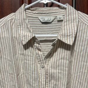 Beige & White Striped Button-Down Shirt